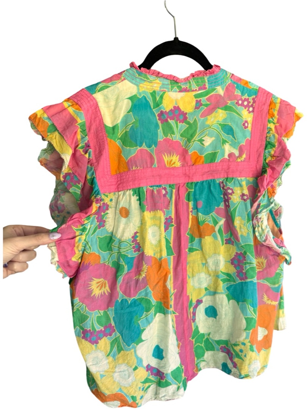 Love the Label Floral Blouse XL Boho Ruffle Sleeve Bright Print Top - Picture 9 of 11